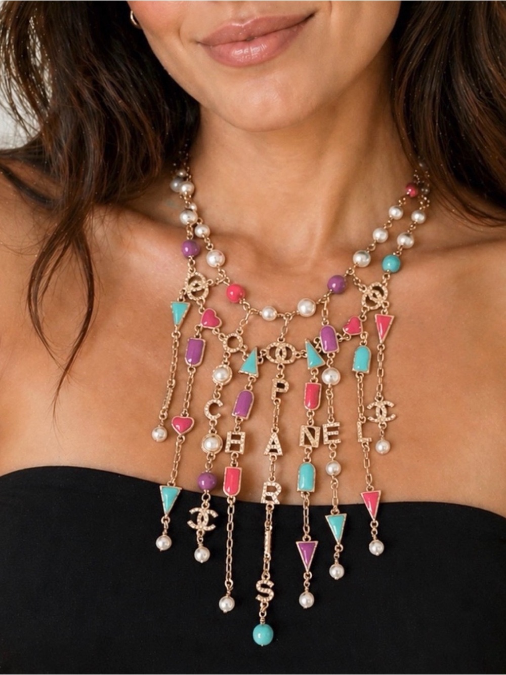 Chanel Multicolor Pearl & Charm Statement Necklace